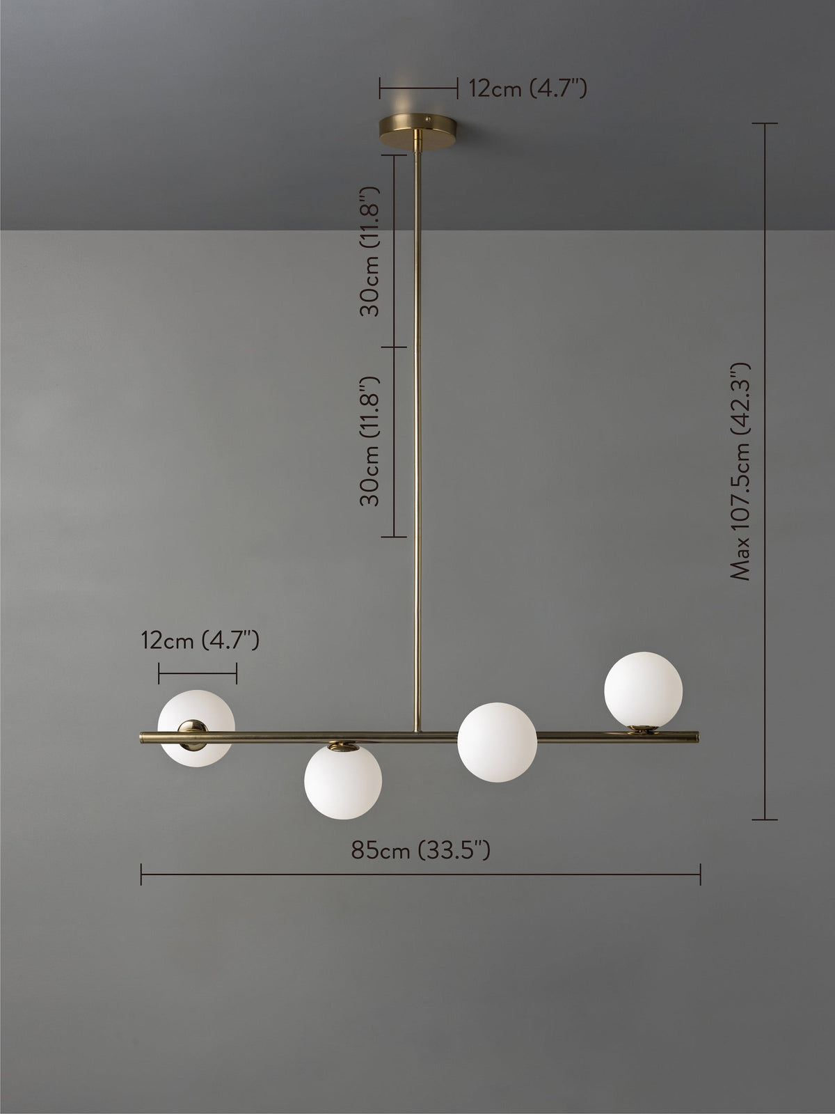 Perch - 4 light brass and opal pendant bar