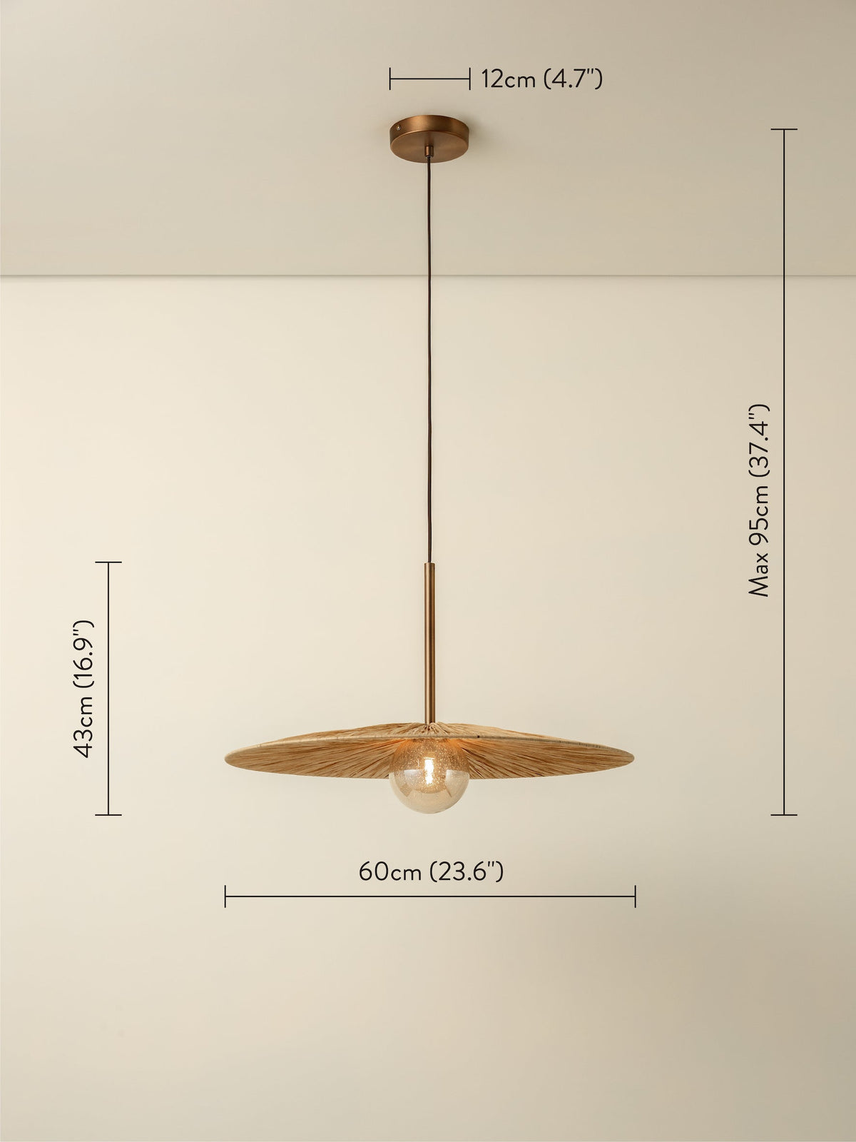 Ridotti - 1 light natural raffia and burnished brass pendant