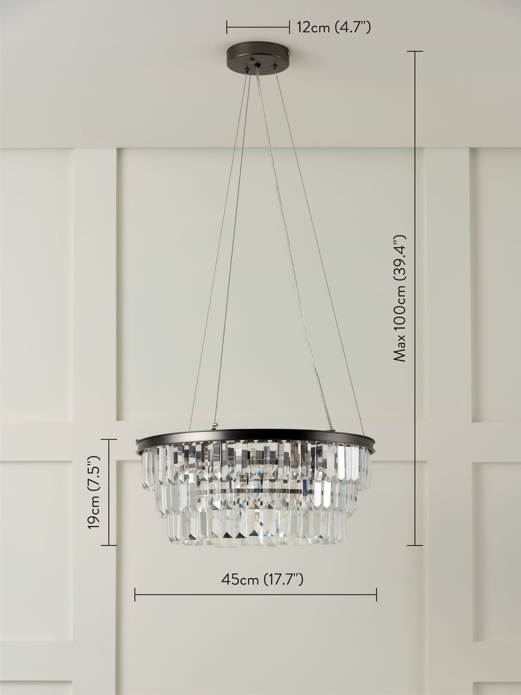 Alila - 5 light graphite silver tiered crystal glass chandelier