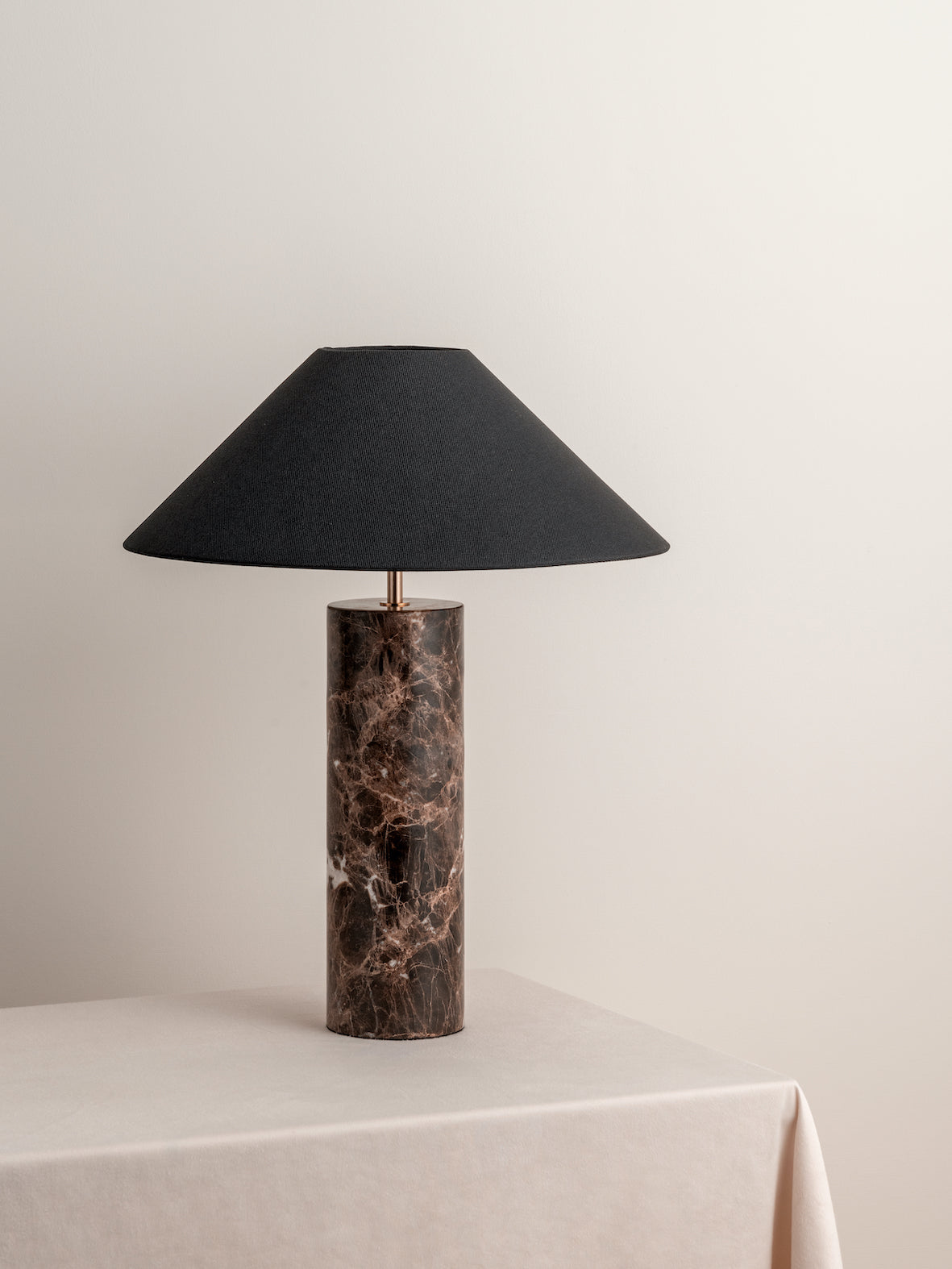 Morola - 1 light large brown marble cylinder table lamp