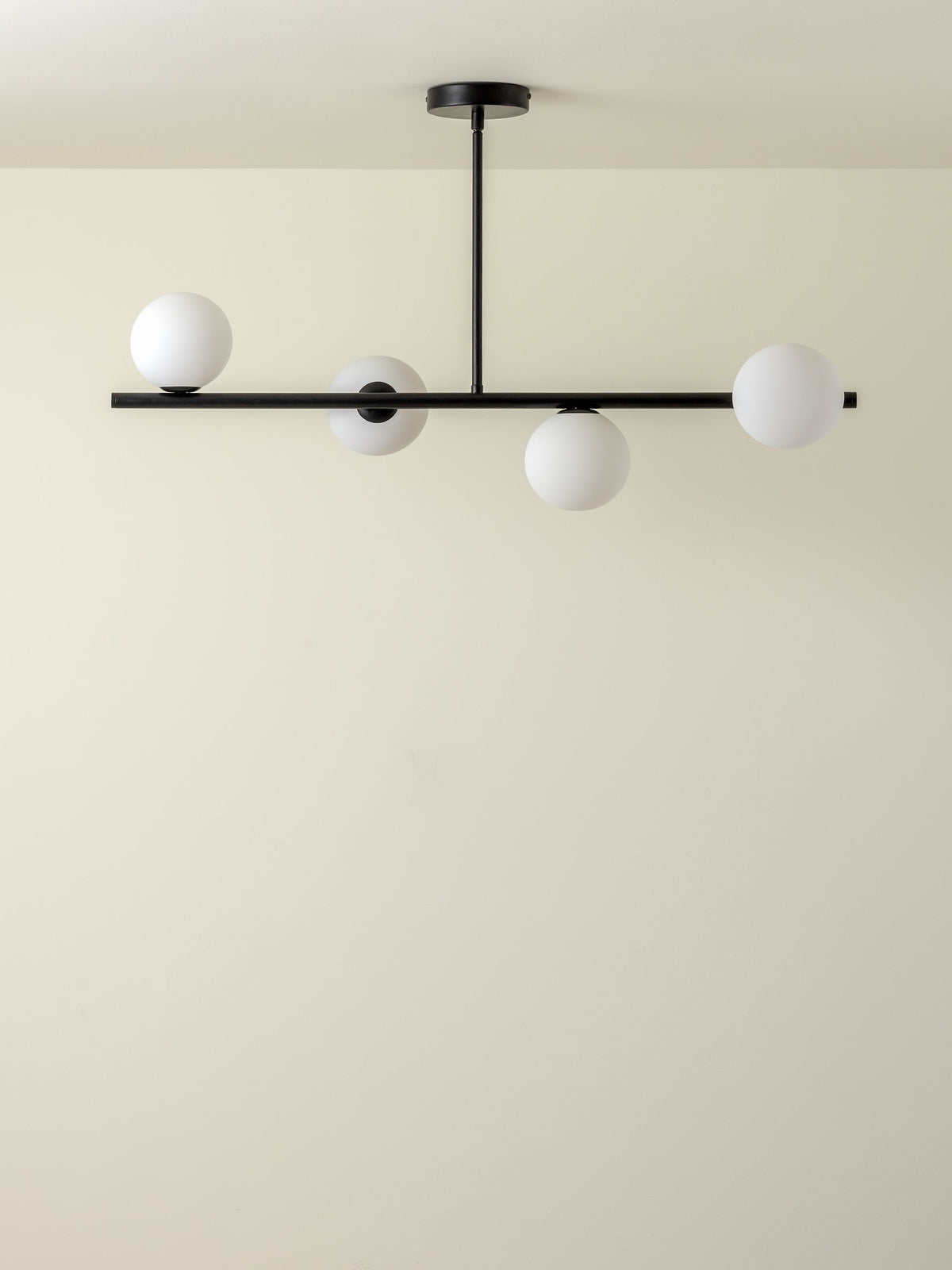 Perch - 4 light matt black and opal pendant bar