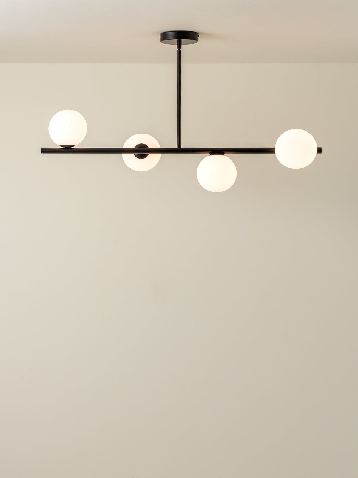 Perch - 4 light matt black and opal pendant bar