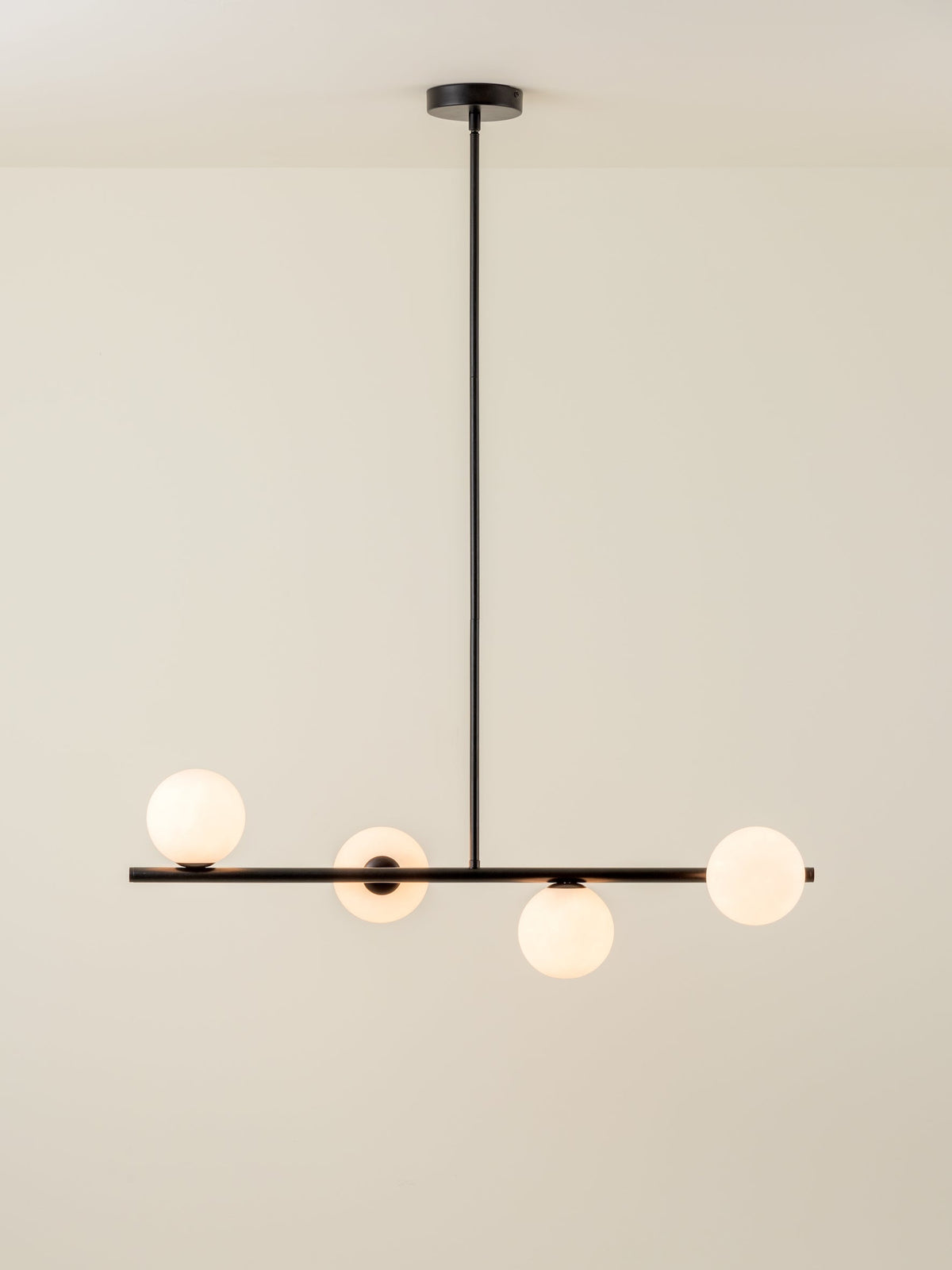 Perch - 4 light matt black and opal pendant bar
