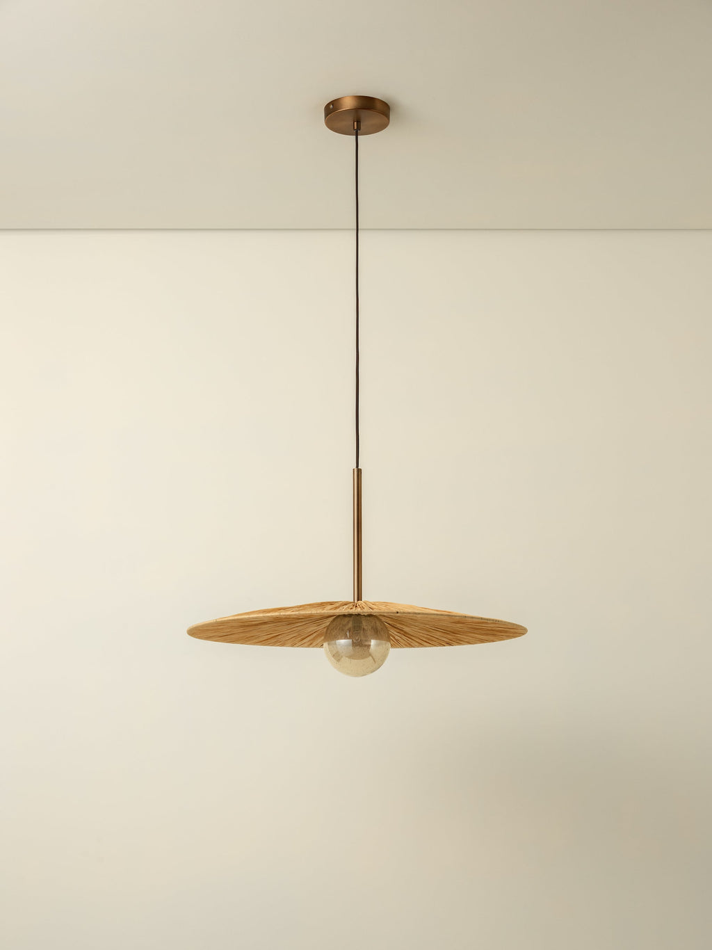 Ridotti - 1 light natural raffia and burnished brass pendant