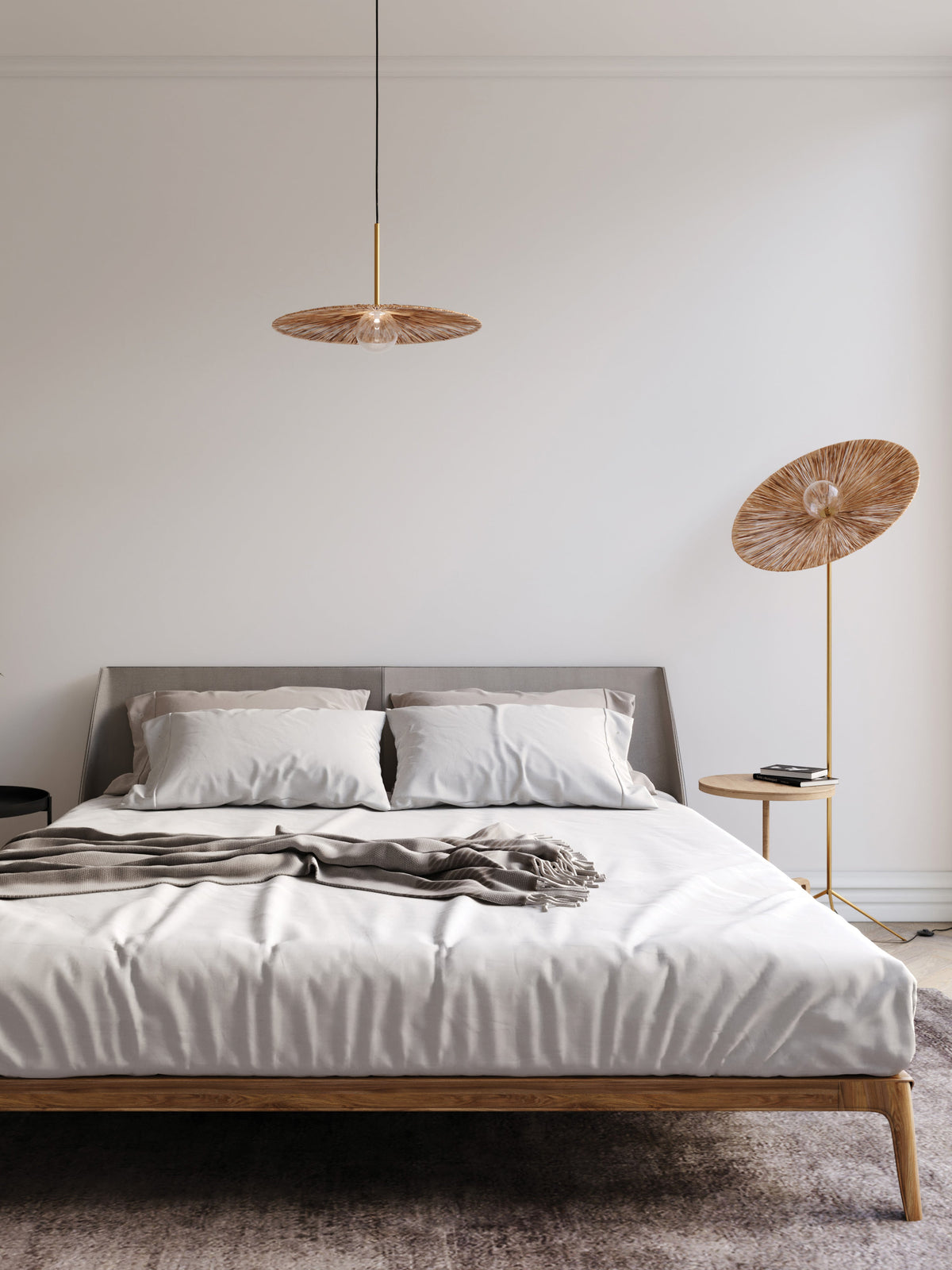 Ridotti - 1 Light Natural Raffia and Burnished Brass Floor Lamp