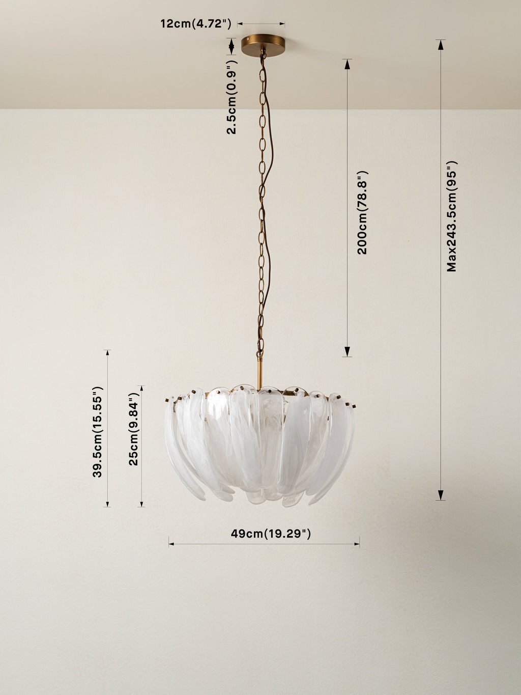 Astera - 4 light alabaster curved glass chandelier