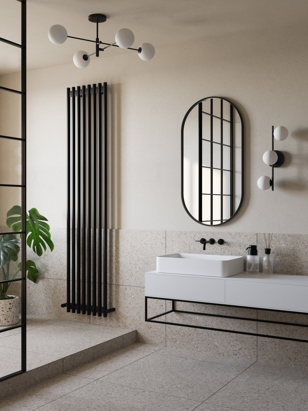 Chelvara - 4 light matt black and opal flush