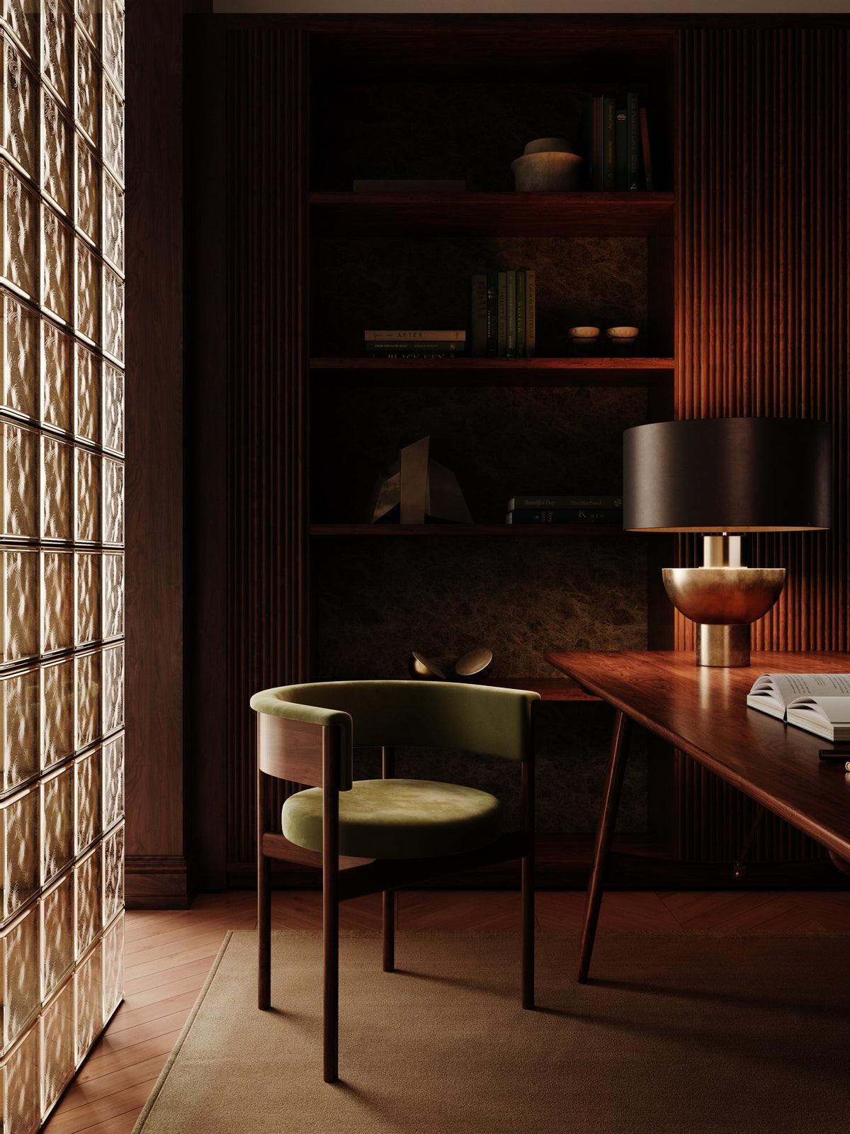 Editions brass lamp with + bronze shade