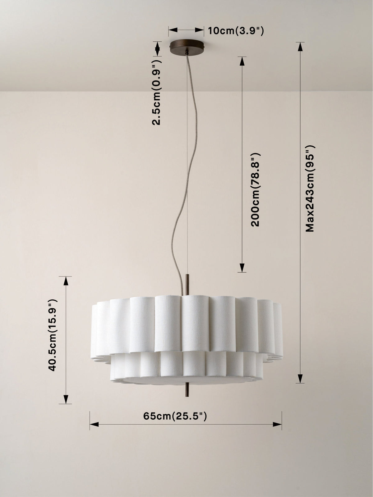 Folia - large scalloped natural linen pendant