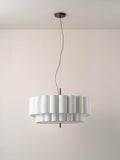 Folia - large scalloped natural linen pendant