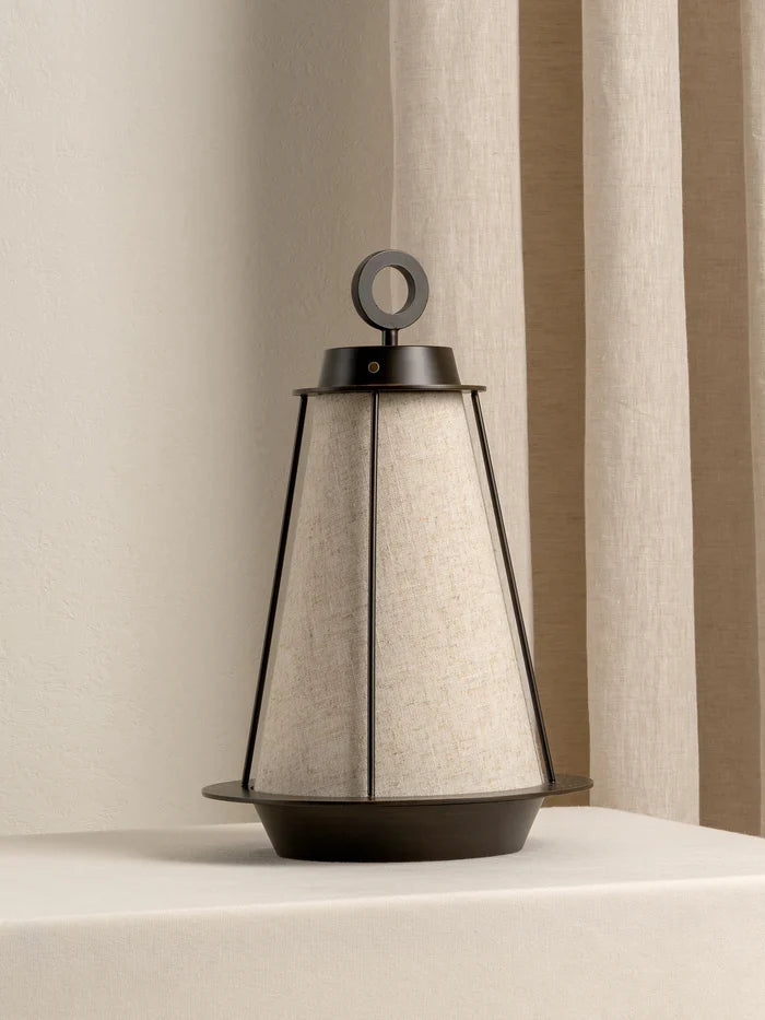 Lanterna - bronze and linen rechargeable table lamp