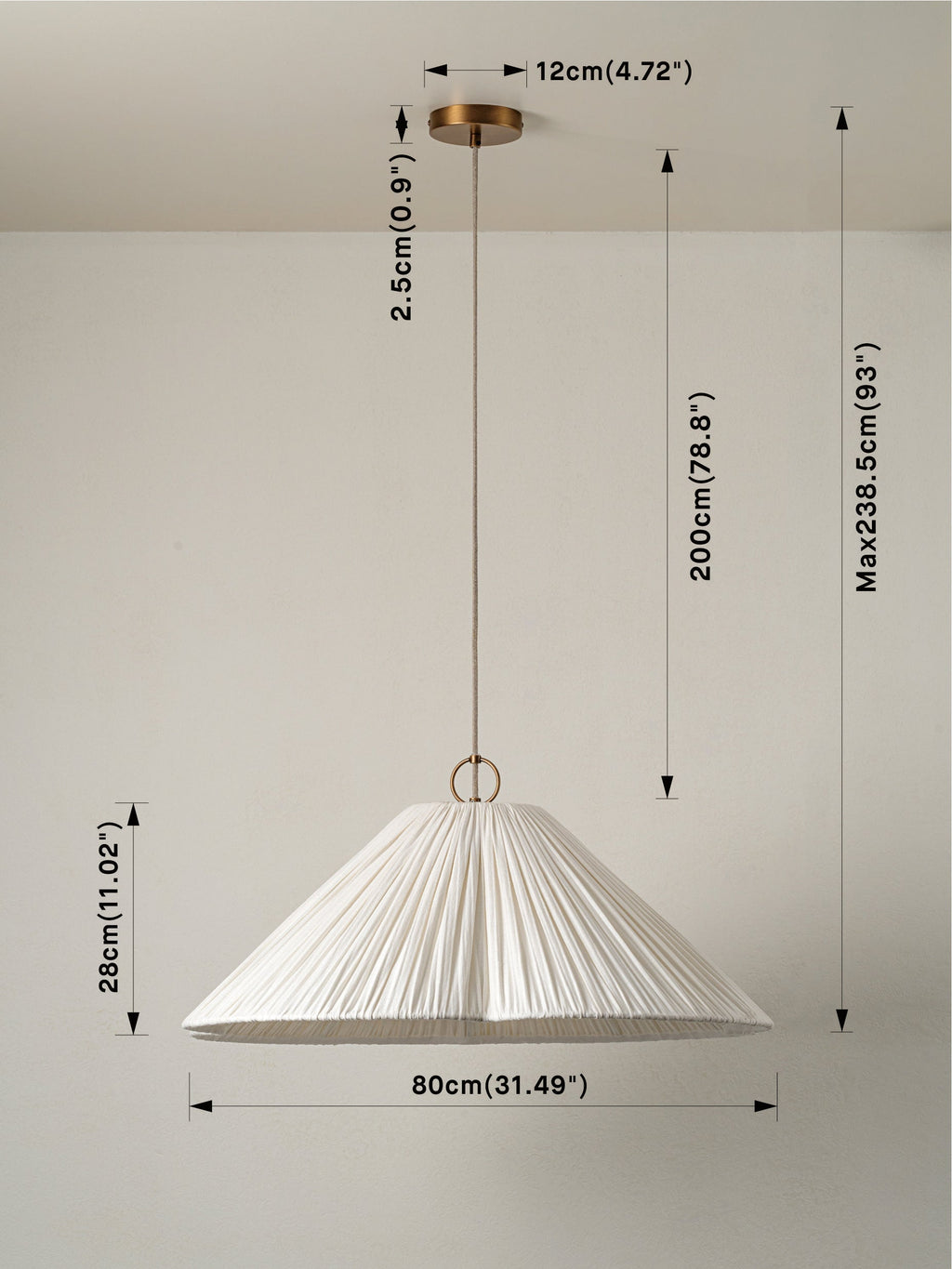 Lindi - aged brass and linen oversized scalloped pendant