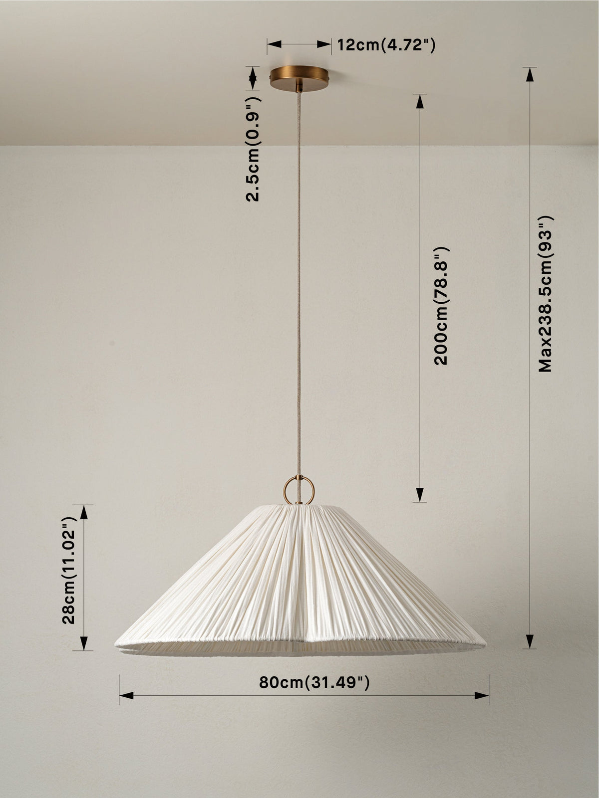 Lindi - aged brass and linen oversized scalloped pendant