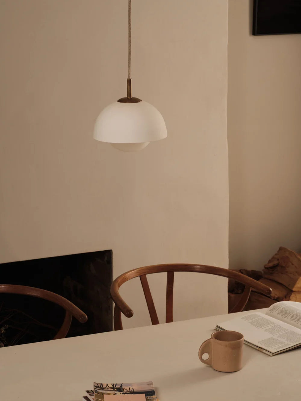 Porsa aged brass and warm white porcelain pendant