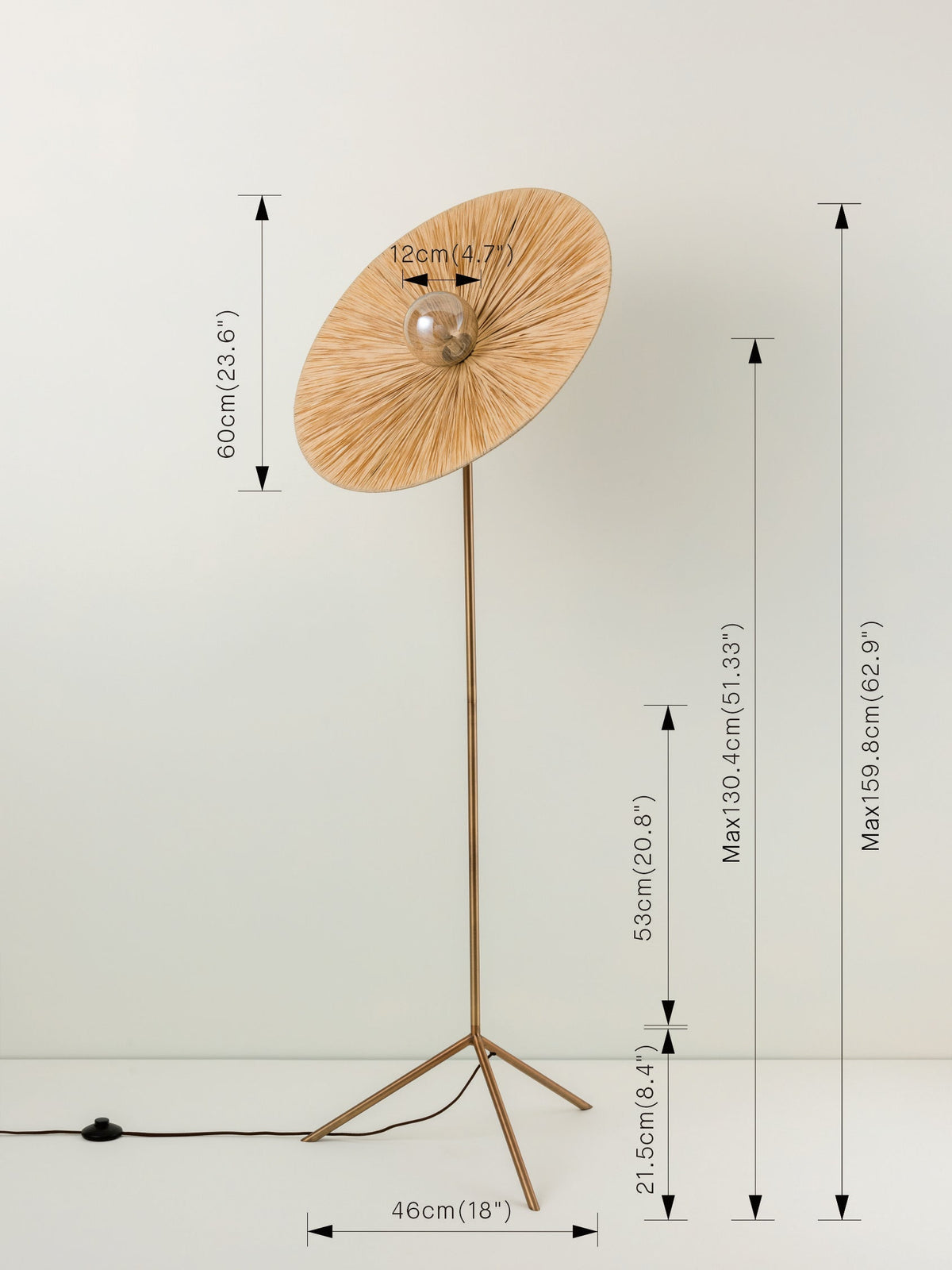 Ridotti - 1 Light Natural Raffia and Burnished Brass Floor Lamp