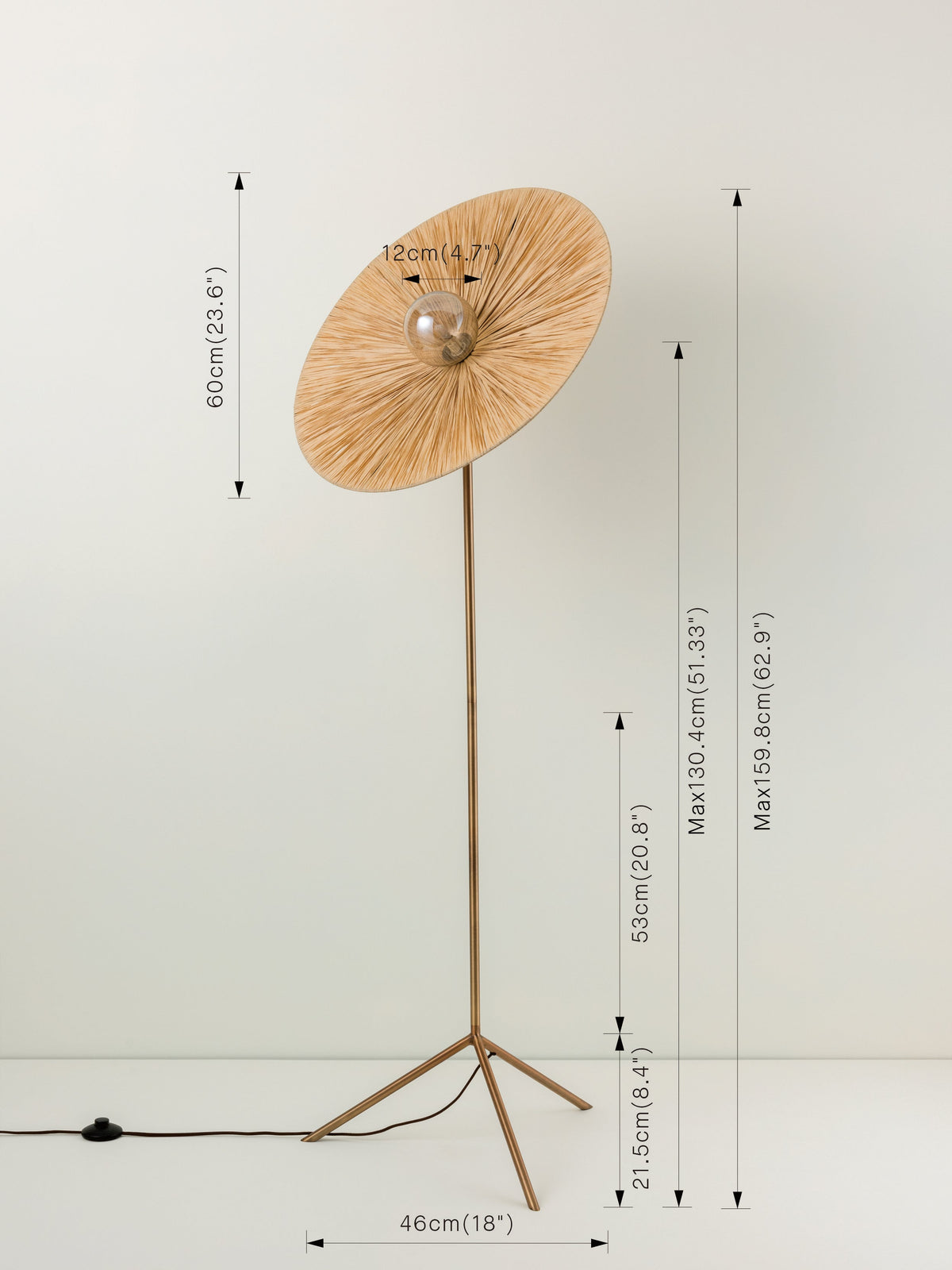 Ridotti - 1 Light Natural Raffia and Burnished Brass Floor Lamp