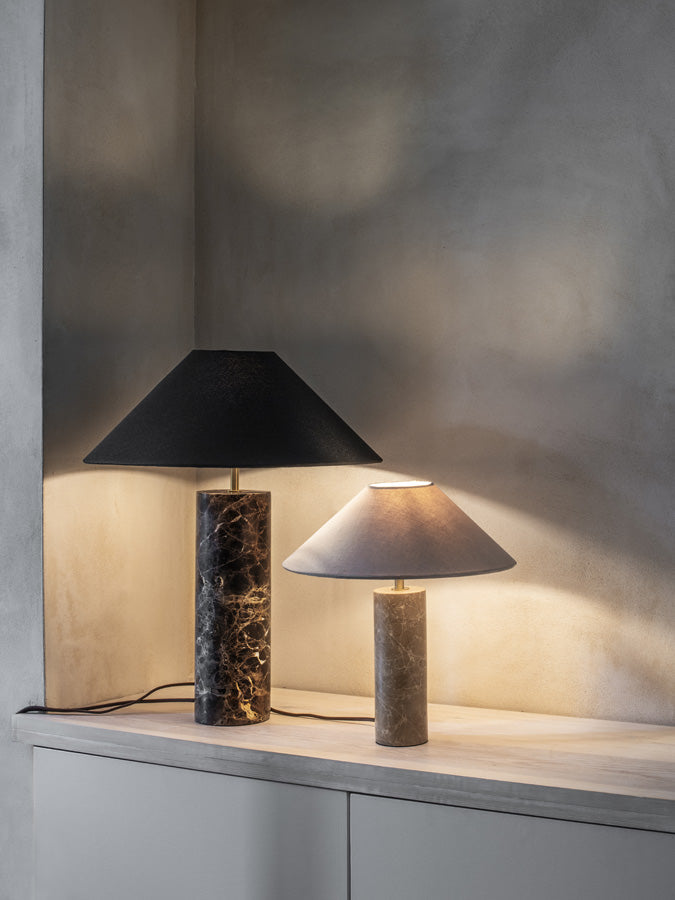 Denari - 1 light small brown marble cylinder table lamp