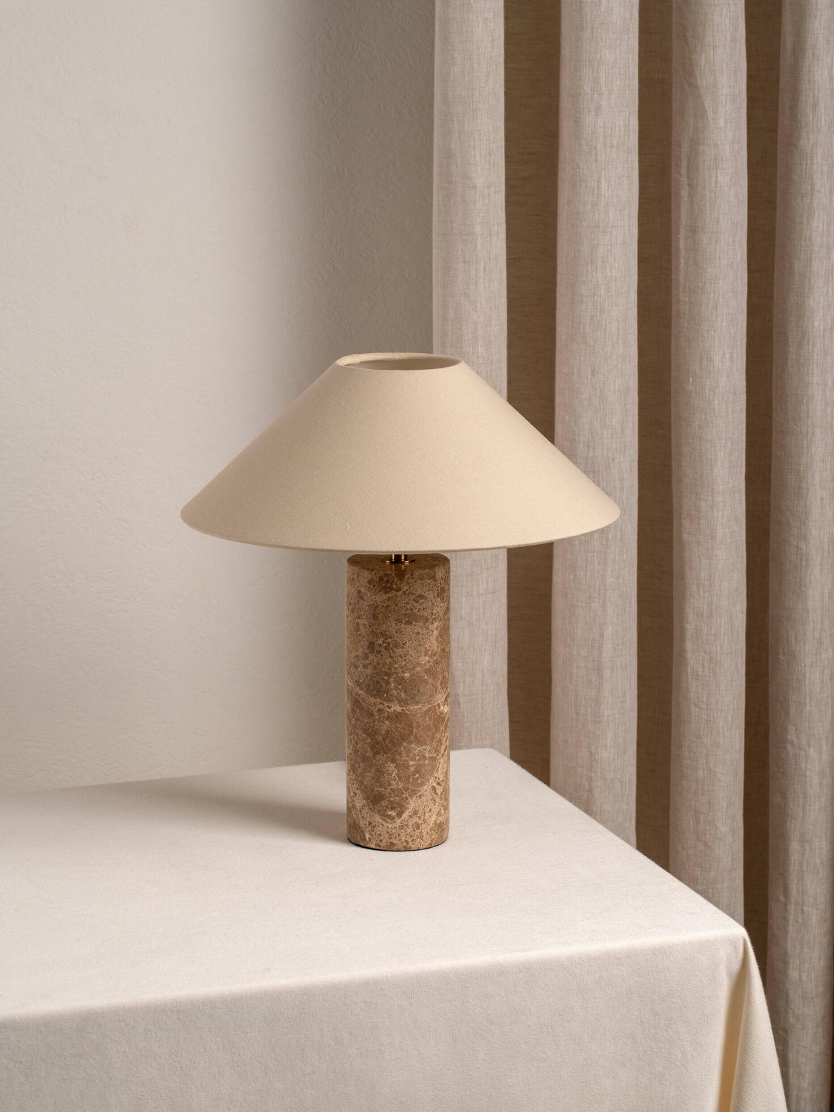 Denari - 1 light small brown marble cylinder table lamp