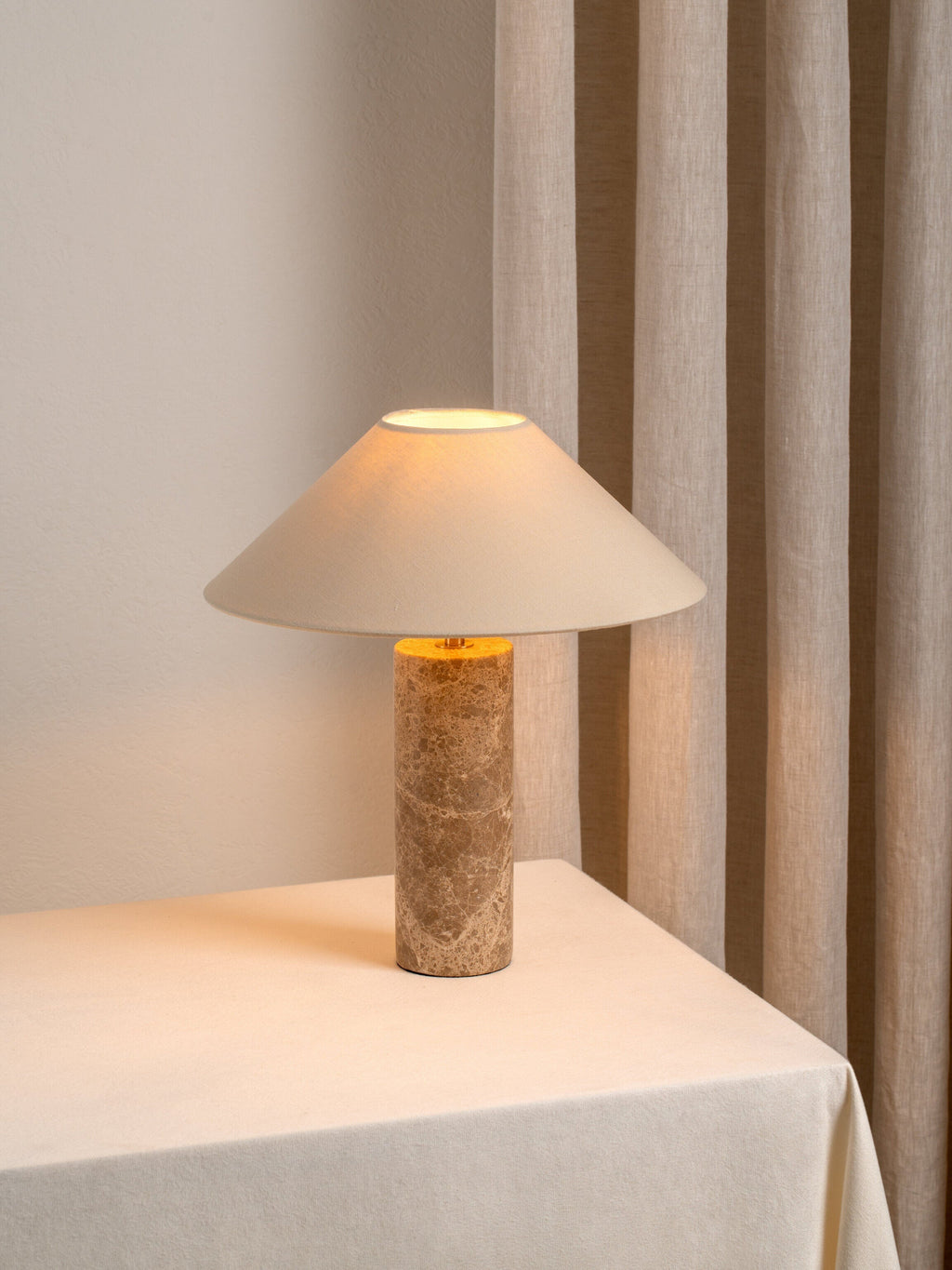 Denari - 1 light small brown marble cylinder table lamp