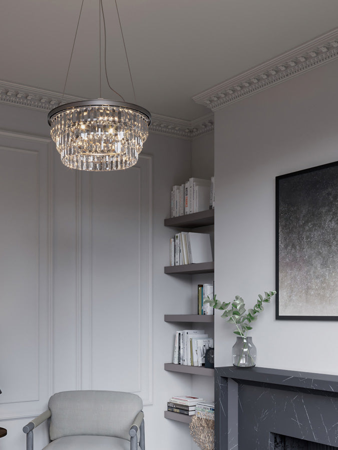 Alila - 5 light graphite silver tiered crystal glass chandelier